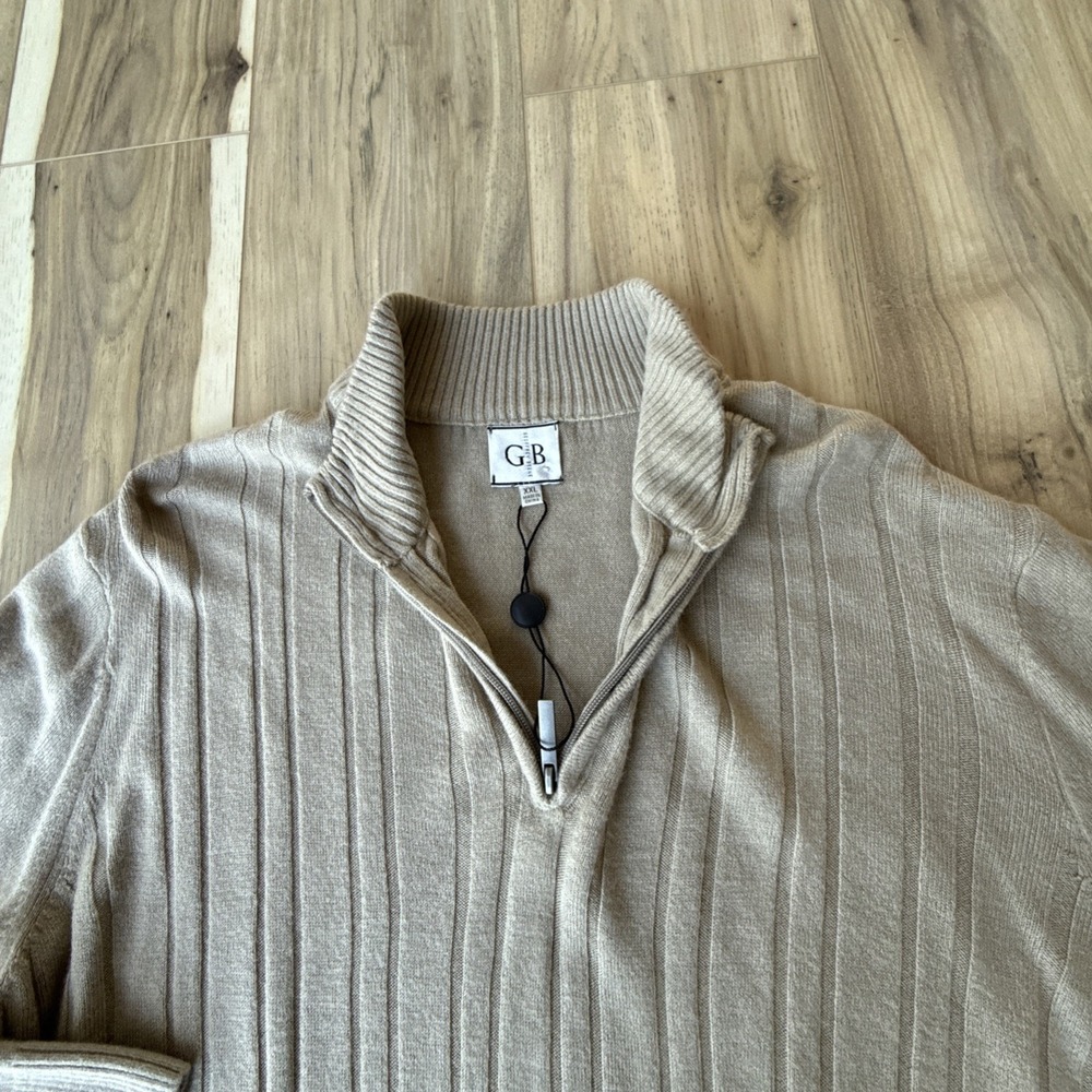GEOFFREY BEENE Sweater Men XXL ‎ Brown Taupe Western Preppy Ribbed 1/4 Zip NWOT